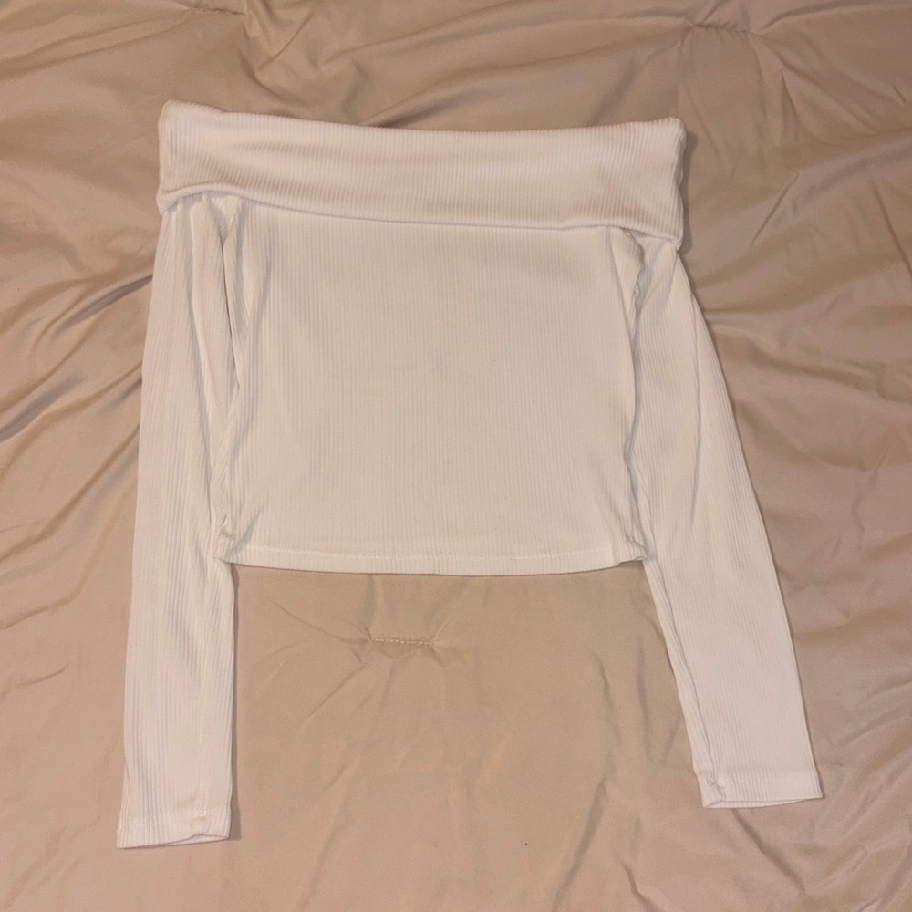White Off-Shoulder Long Sleeve Top